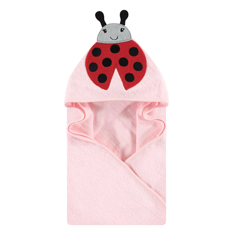 Hudson Baby Cotton Animal Face Hooded Towel, Pink Ladybug