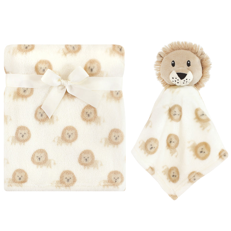 Hudson Baby Plush Blanket with Security Blanket, Beige Lion