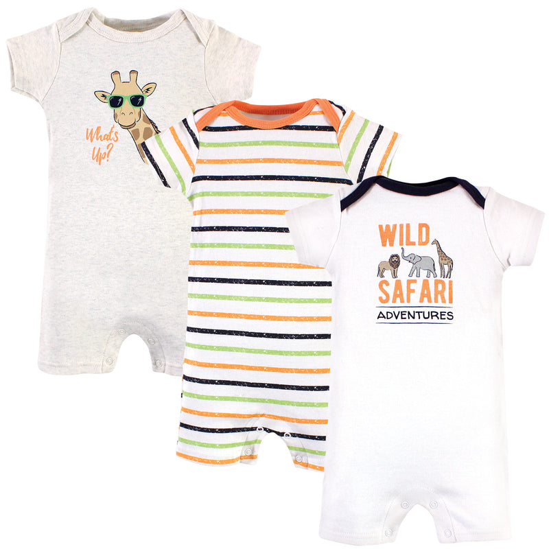Hudson Baby Cotton Rompers, Wild Safari