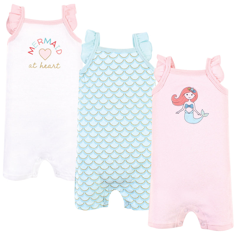 Hudson Baby Cotton Rompers, Coral Mint Mermaid