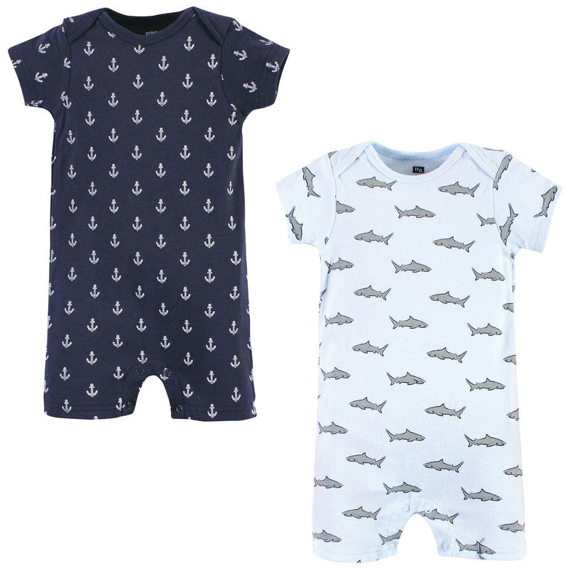 Hudson Baby Cotton Rompers, Shark