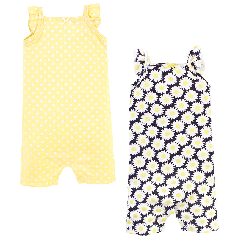 Hudson Baby Cotton Rompers, Yellow Daisy