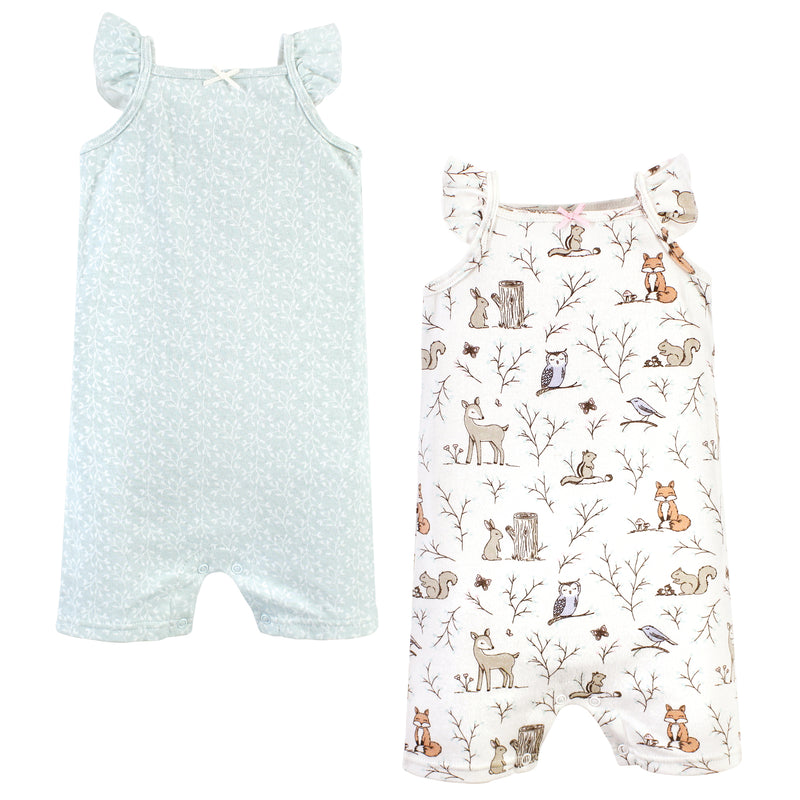 Hudson Baby Cotton Rompers, Enchanted Forest