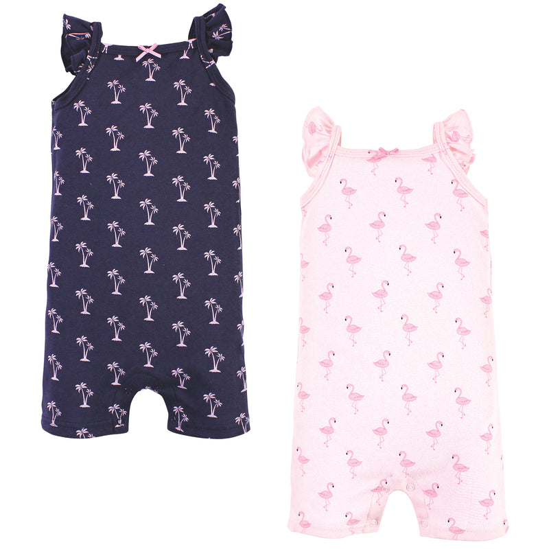 Hudson Baby Cotton Rompers, Flamingo