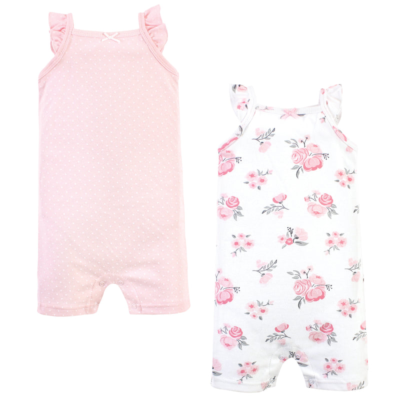 Hudson Baby Cotton Rompers, Pink Floral Dots