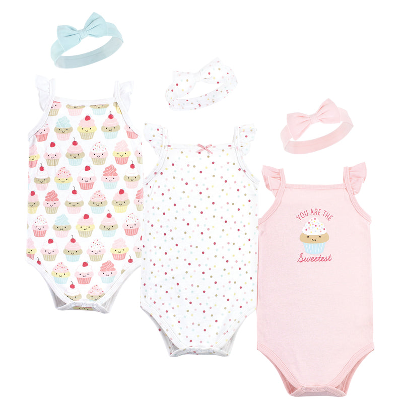 Hudson Baby Sleeveless Bodysuit and Headband Set, Sweetest Cupcake