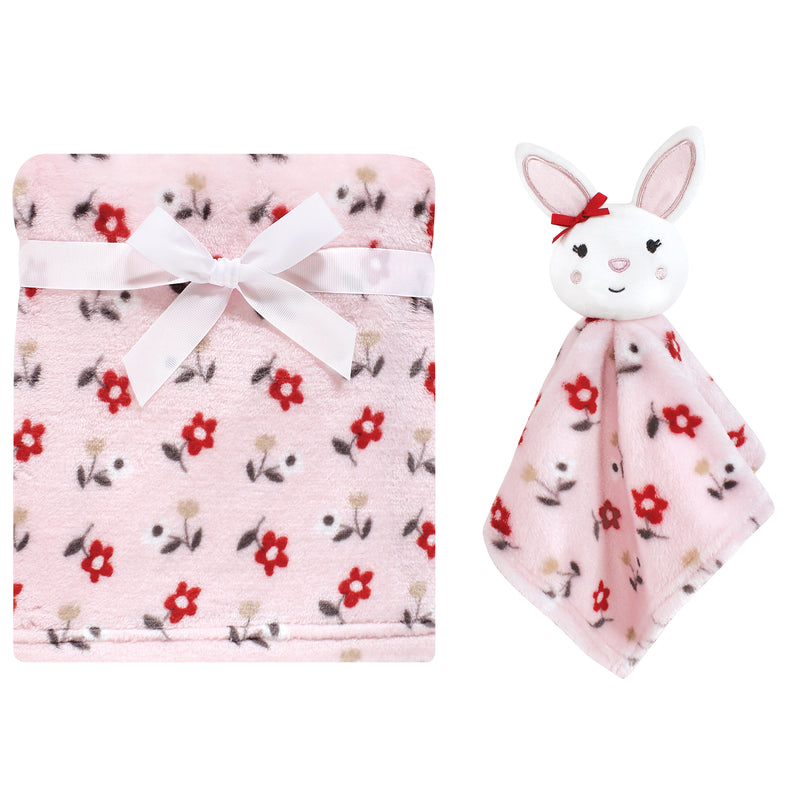 Hudson Baby Plush Blanket with Security Blanket, Floral Bunny