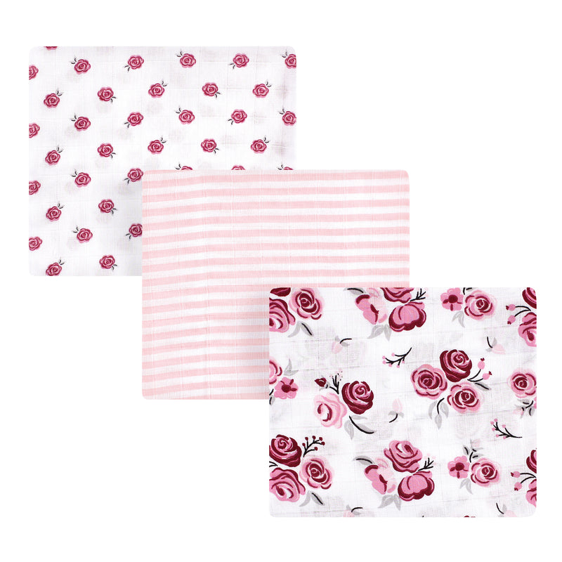 Hudson Baby Cotton Muslin Swaddle Blankets, Rose Pink