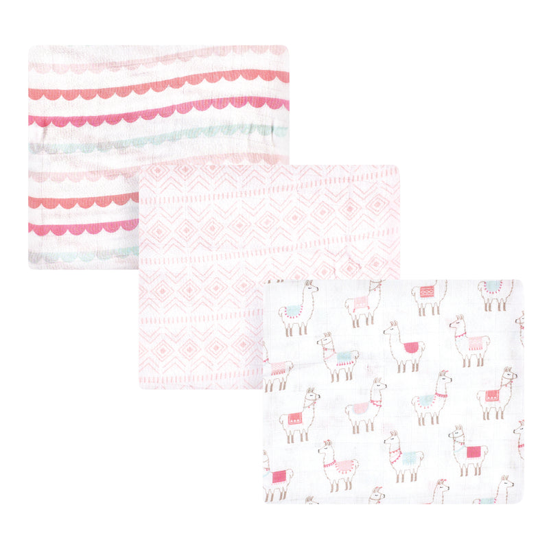 Hudson Baby Cotton Muslin Swaddle Blankets, Pink Llama