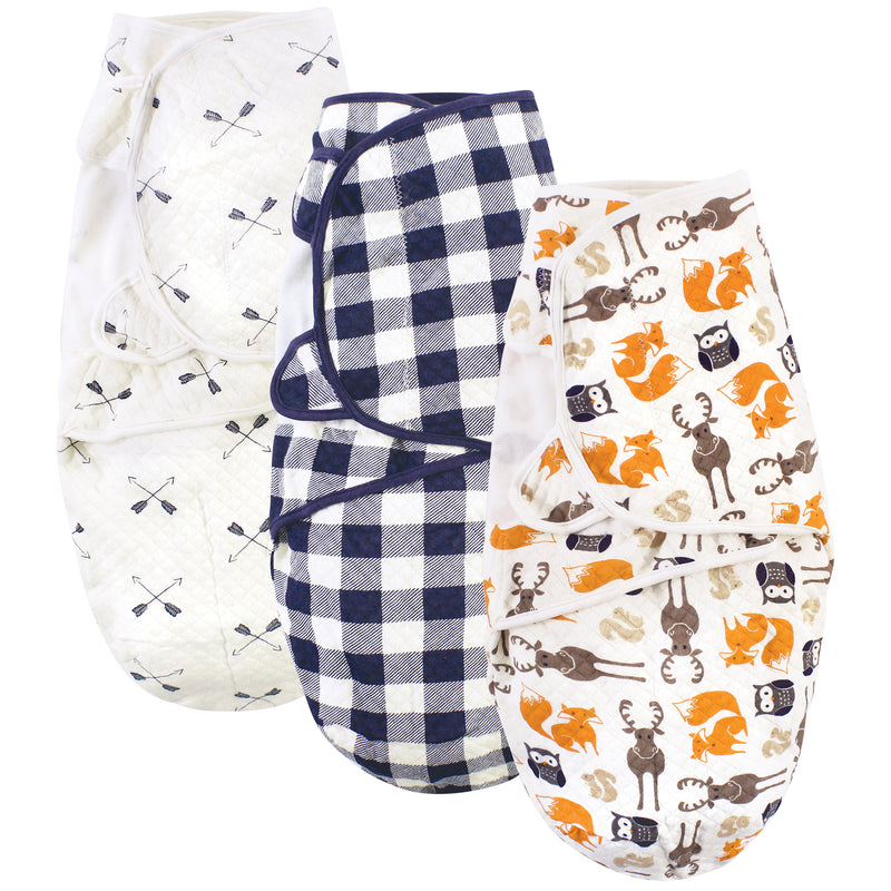 Hudson Baby Quilted Cotton Swaddle Wrap 3pk, Boy Forest