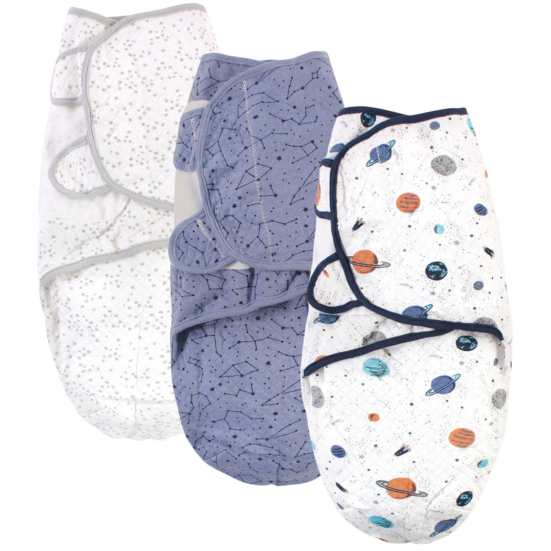 Hudson Baby Quilted Cotton Swaddle Wrap 3pk, Space