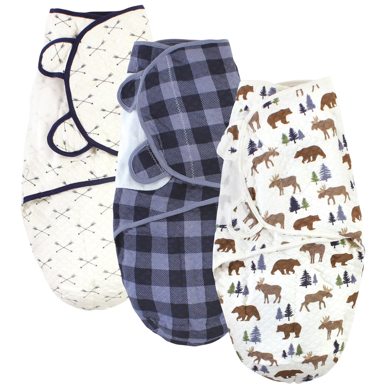 Hudson Baby Quilted Cotton Swaddle Wrap 3pk, Moose Bear