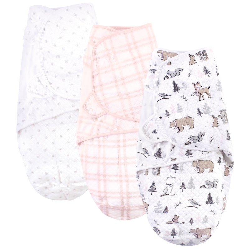 Hudson Baby Quilted Cotton Swaddle Wrap 3pk, Winter Forest