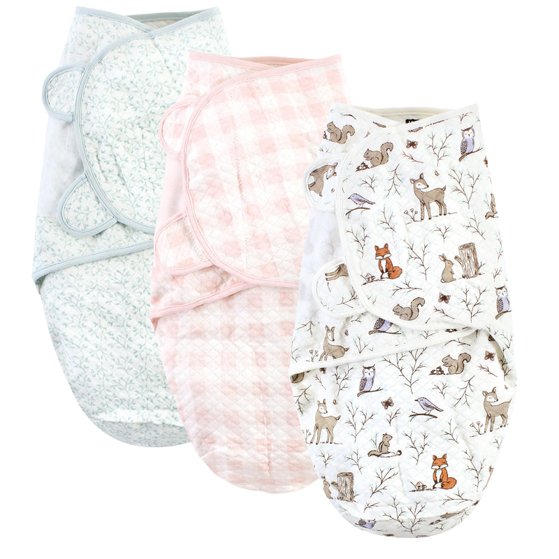 Hudson Baby Quilted Cotton Swaddle Wrap 3pk, Enchanted Forest