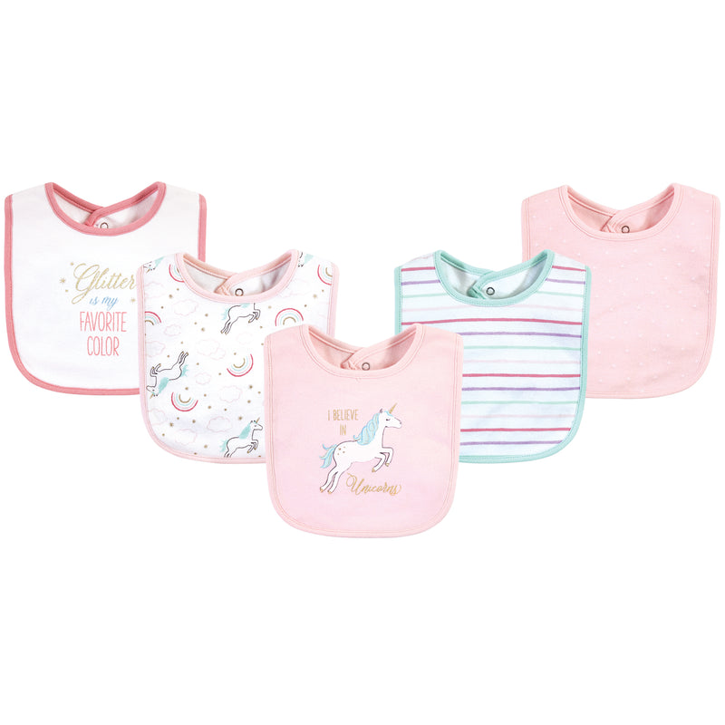 Hudson Baby Cotton Bibs, Glitter Unicorn