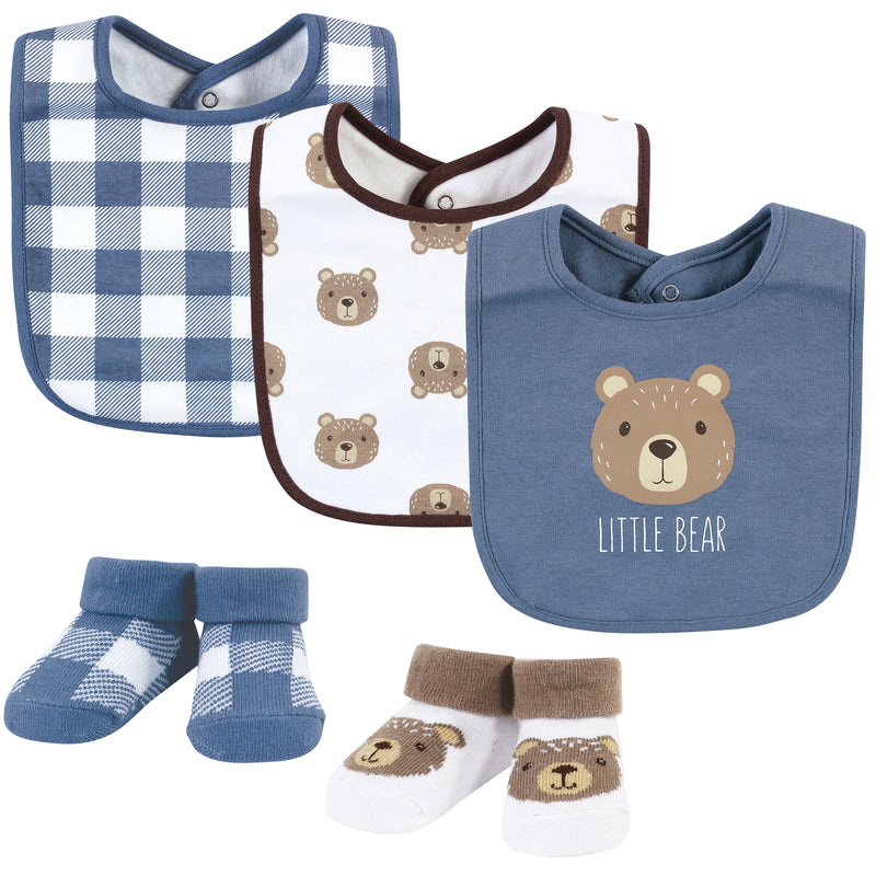 Hudson Baby Cotton Bib and Sock Set, Little Bear