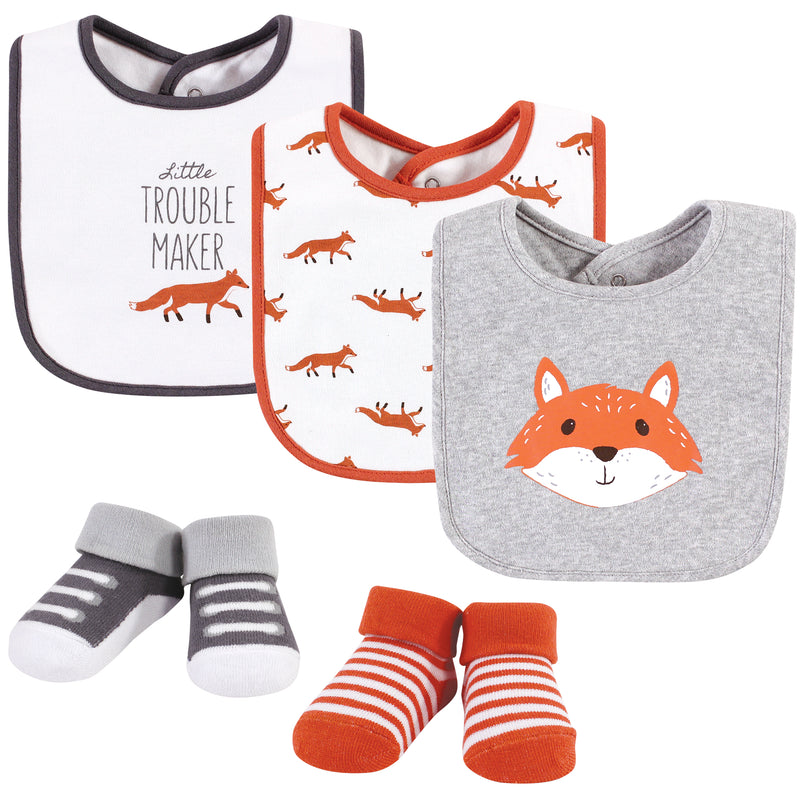 Hudson Baby Cotton Bib and Sock Set, Little Fox