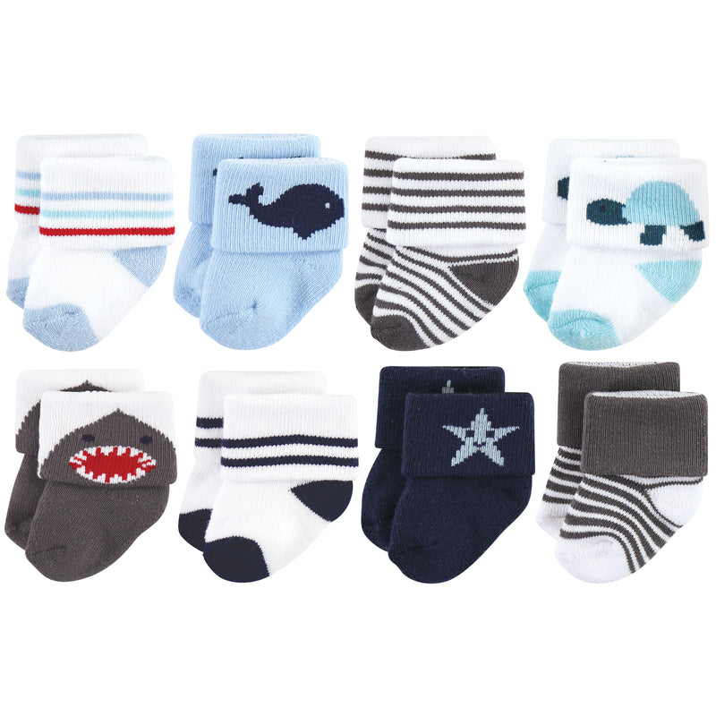 Hudson Baby Cotton Rich Newborn and Terry Socks, Sea Creatures 8-Pack