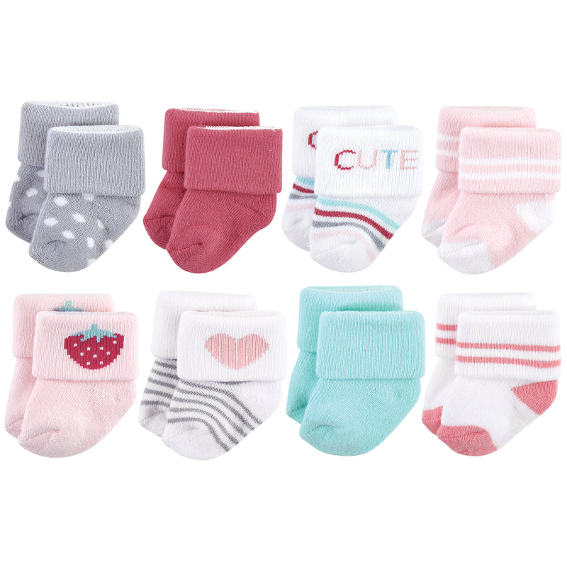 Hudson Baby Cotton Rich Newborn and Terry Socks, Strawberry 8-Pack
