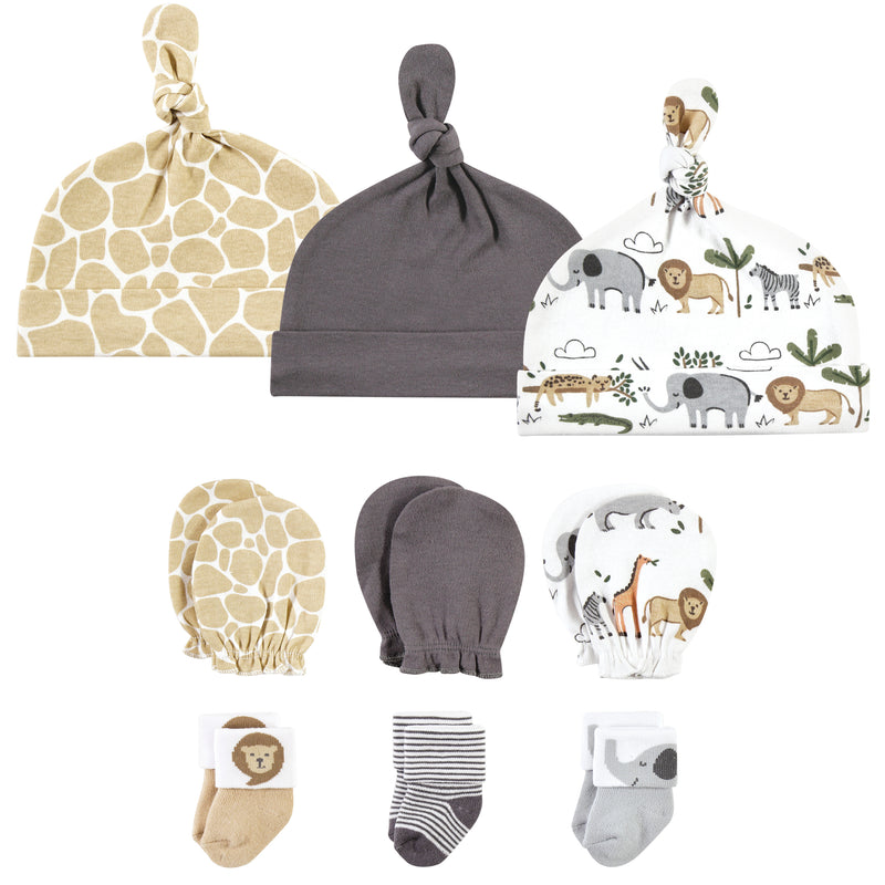 Hudson Baby Caps, Mittens and Socks Set, Safari