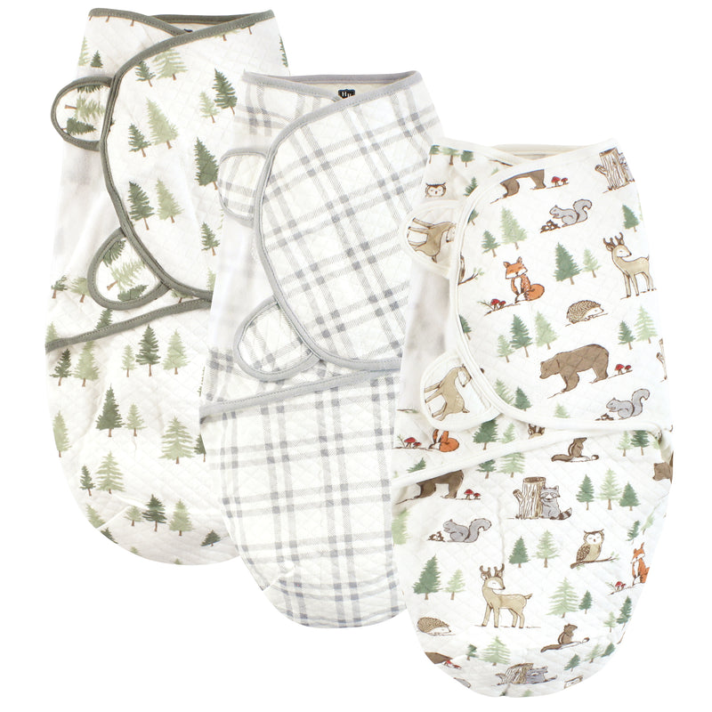 Hudson Baby Quilted Cotton Swaddle Wrap 3pk, Forest Animals