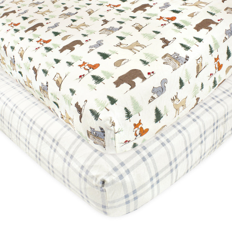 Hudson Baby Cotton Fitted Crib Sheet, Forest Animals