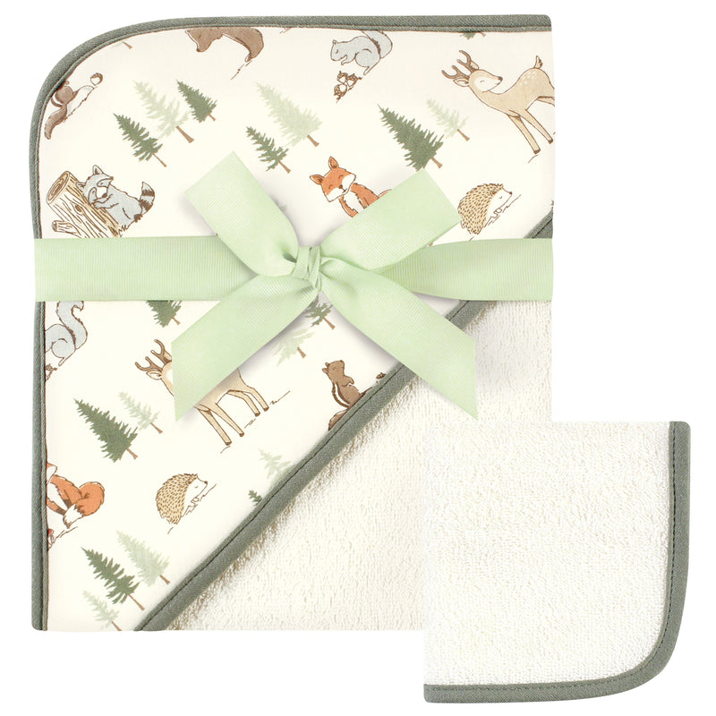 Hudson Baby Cotton Hooded Towel and Washcloth, Forest Animals