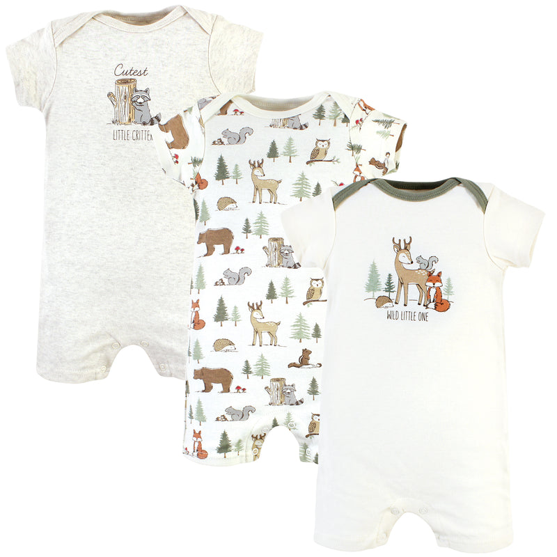 Hudson Baby Cotton Rompers, Forest Animals