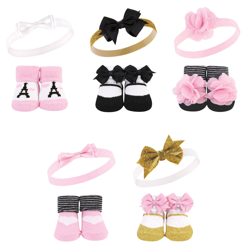 Hudson Baby Headband and Socks Giftset, Paris 10-Pack