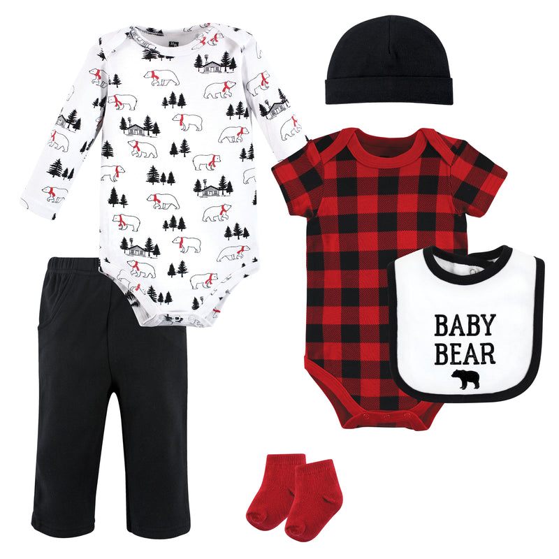 Hudson Baby Cotton Layette Set, Buffalo Plaid Bear