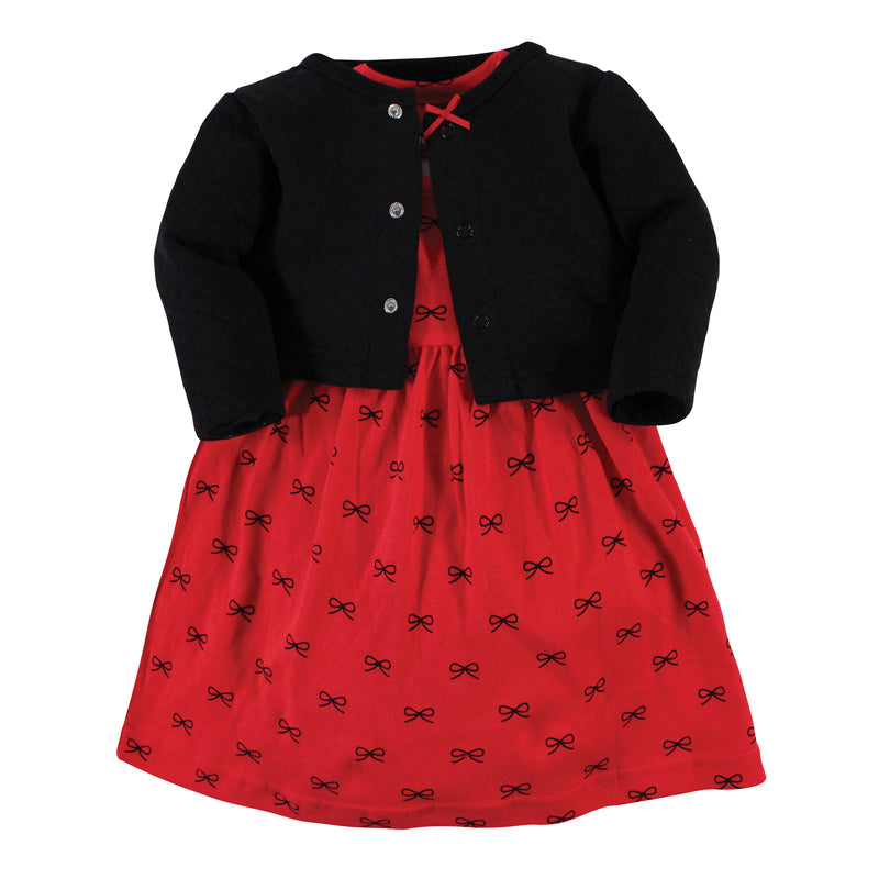 Hudson Baby Quilted Cardigan and Dress, Red Black Bows