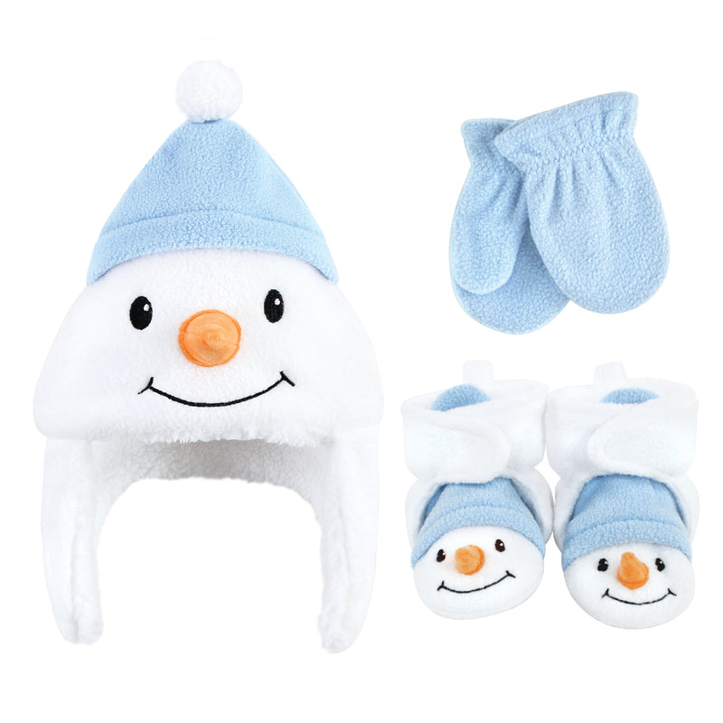 Hudson Baby Trapper Hat, Mitten and Bootie Set, Snowman