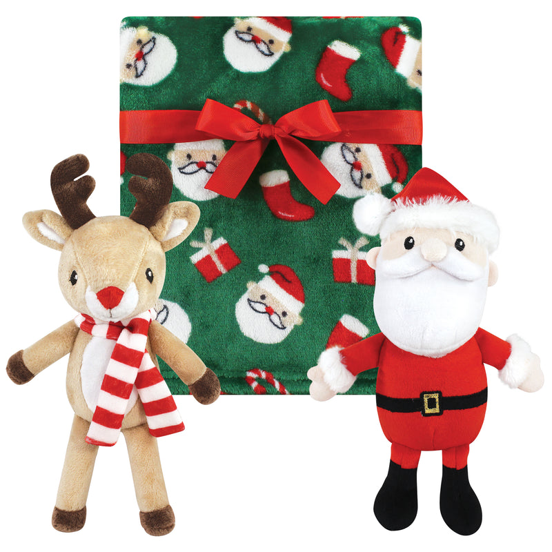 Hudson Baby Plush Blanket with Toy, Rudolph And Santa
