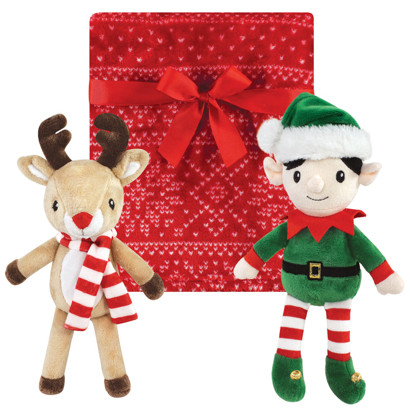 Hudson Baby Plush Blanket with Toy, Rudolph And Elf