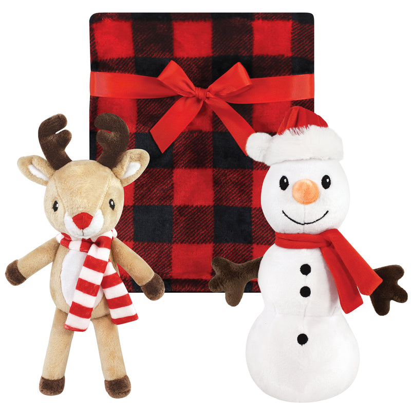 Hudson Baby Plush Blanket with Toy, Rudolph And Snowman