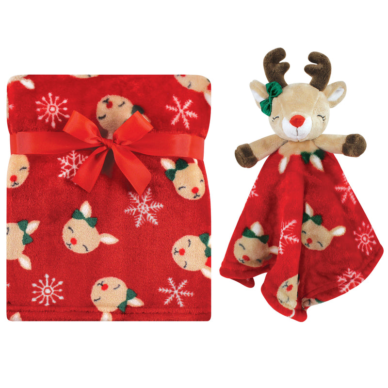 Hudson Baby Plush Blanket with Security Blanket, Girl Holiday Reindeer