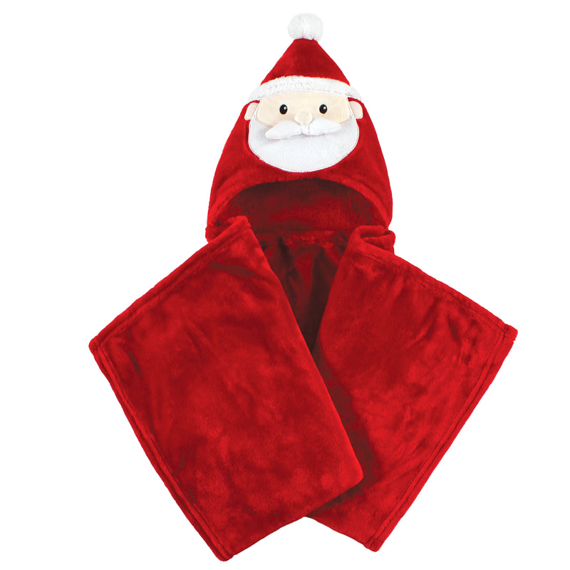 Hudson Baby Hooded Animal Face Plush Blanket, Red Santa