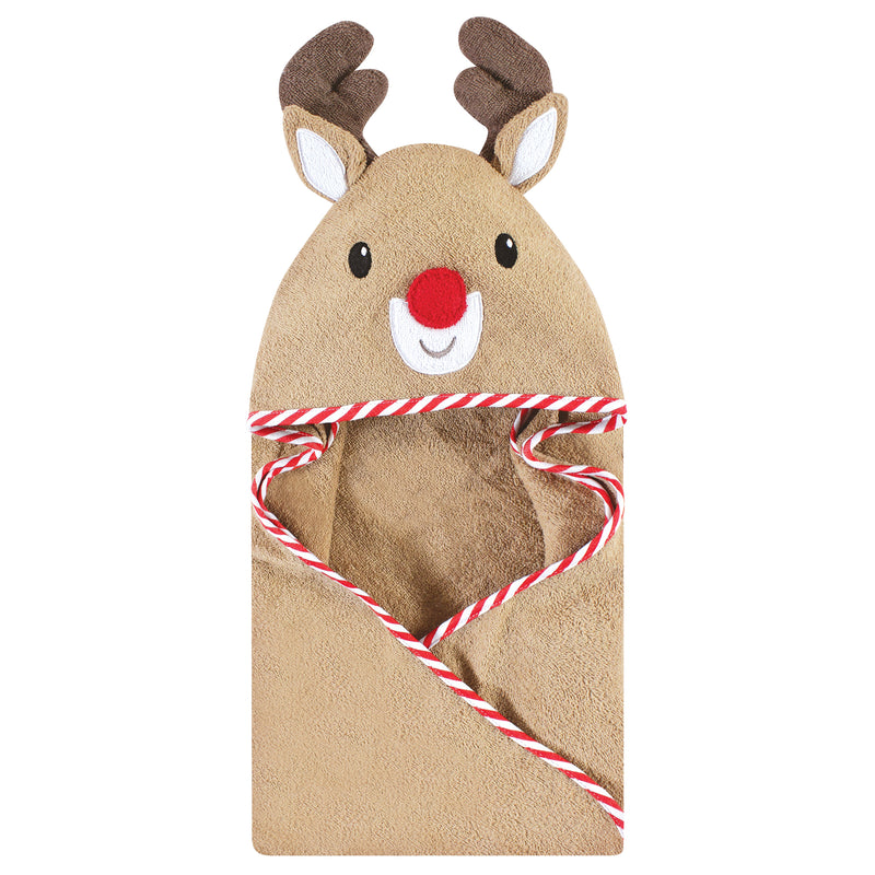 Hudson Baby Cotton Animal Face Hooded Towel, Rudolph