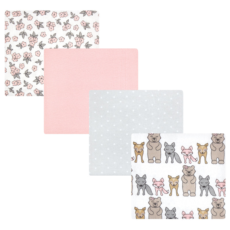 Hudson Baby Cotton Flannel Receiving Blankets, Wild Forest Pink