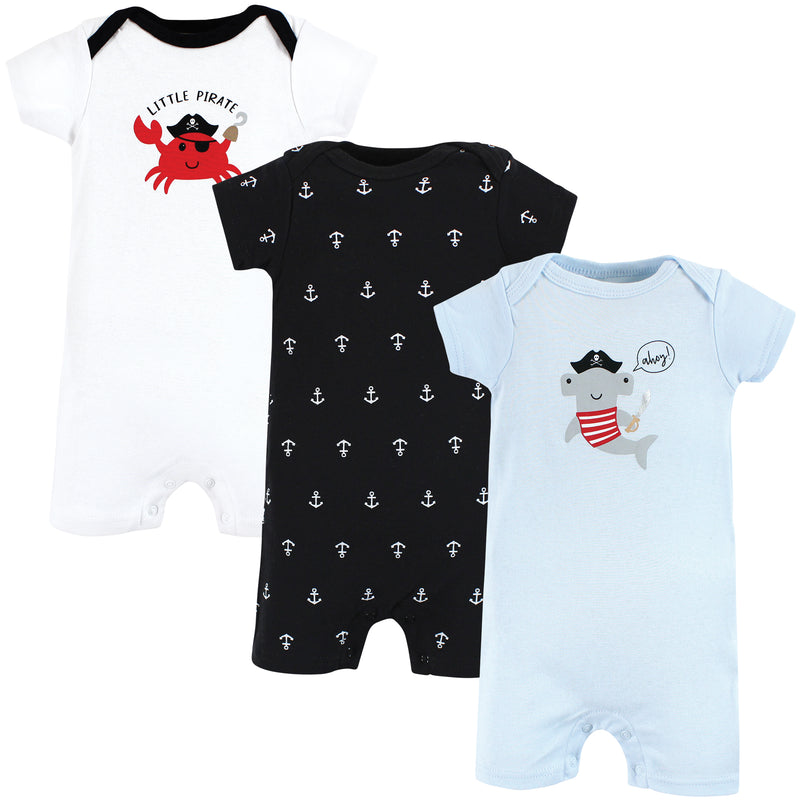 Hudson Baby Cotton Rompers, Pirate Shark