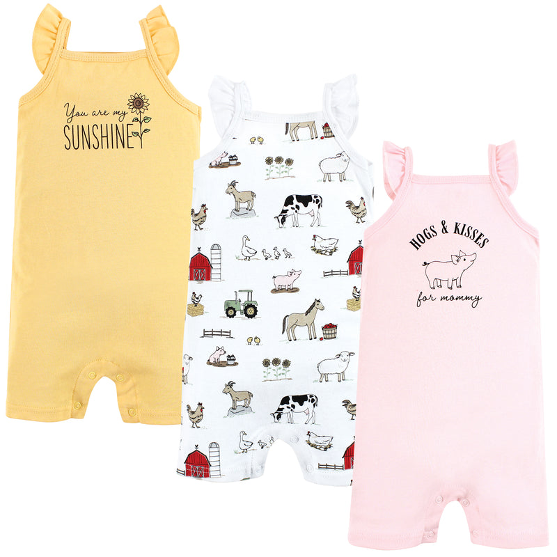 Hudson Baby Cotton Rompers, Hogs And Kisses