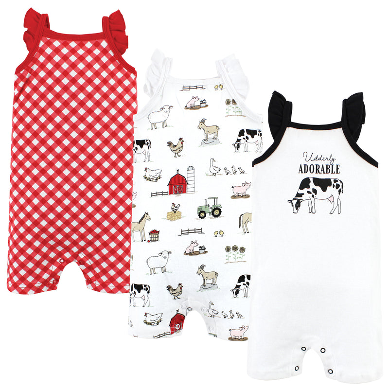 Hudson Baby Cotton Rompers, Udderly Adorable