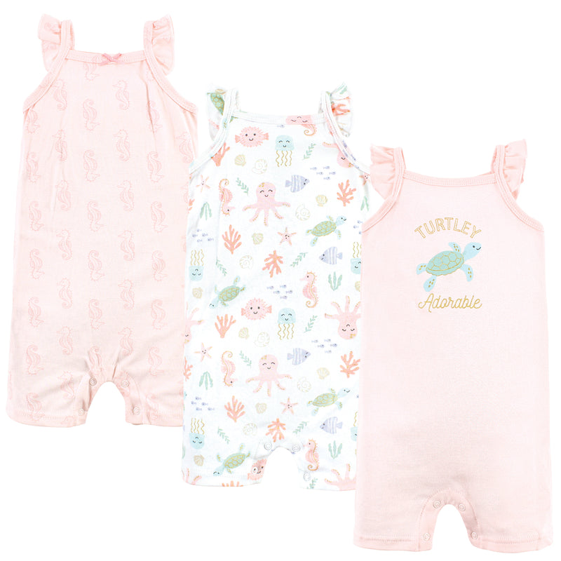 Hudson Baby Cotton Rompers, Turtley Adorable