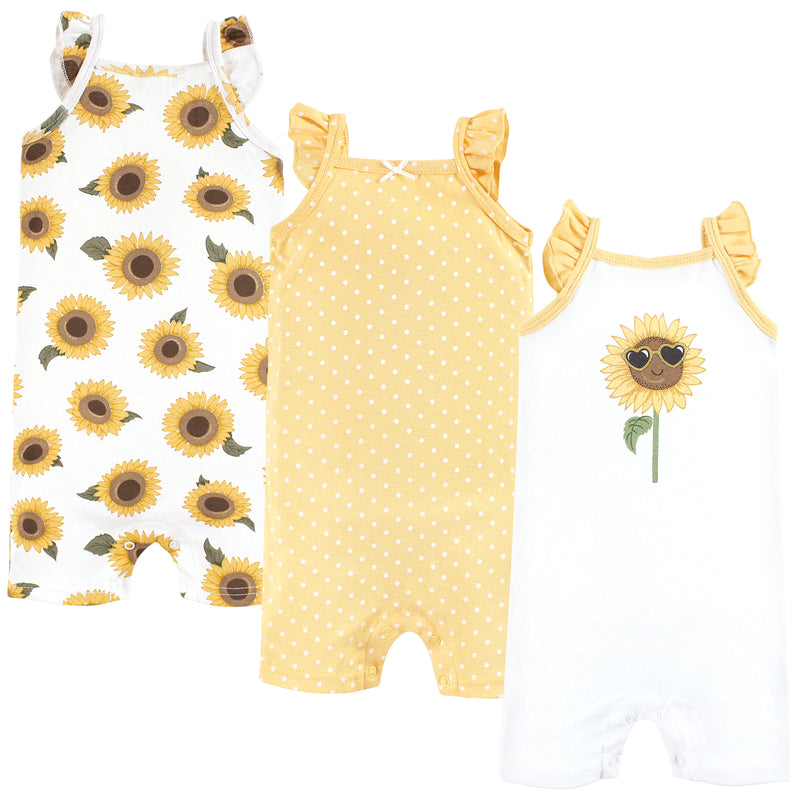 Hudson Baby Cotton Rompers, Sunflower