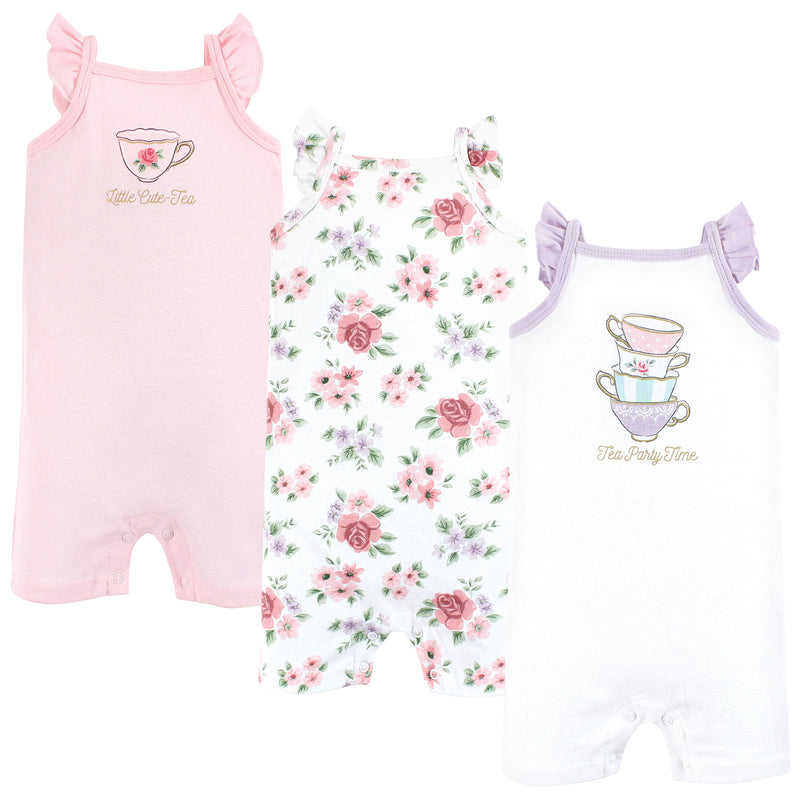 Hudson Baby Cotton Rompers, Tea Party