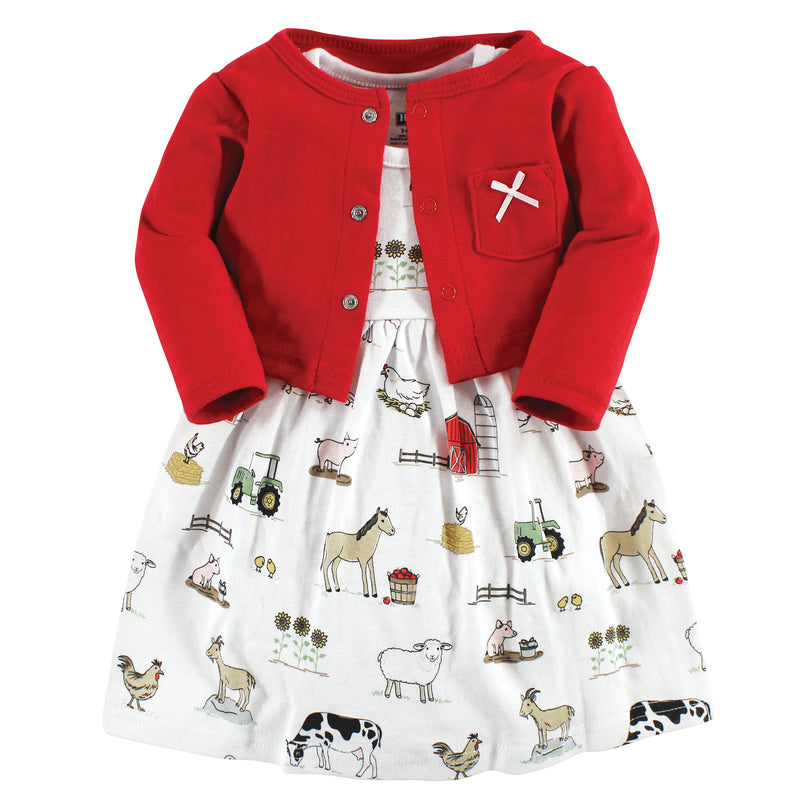 Hudson Baby Cotton Dress and Cardigan Set, Farm