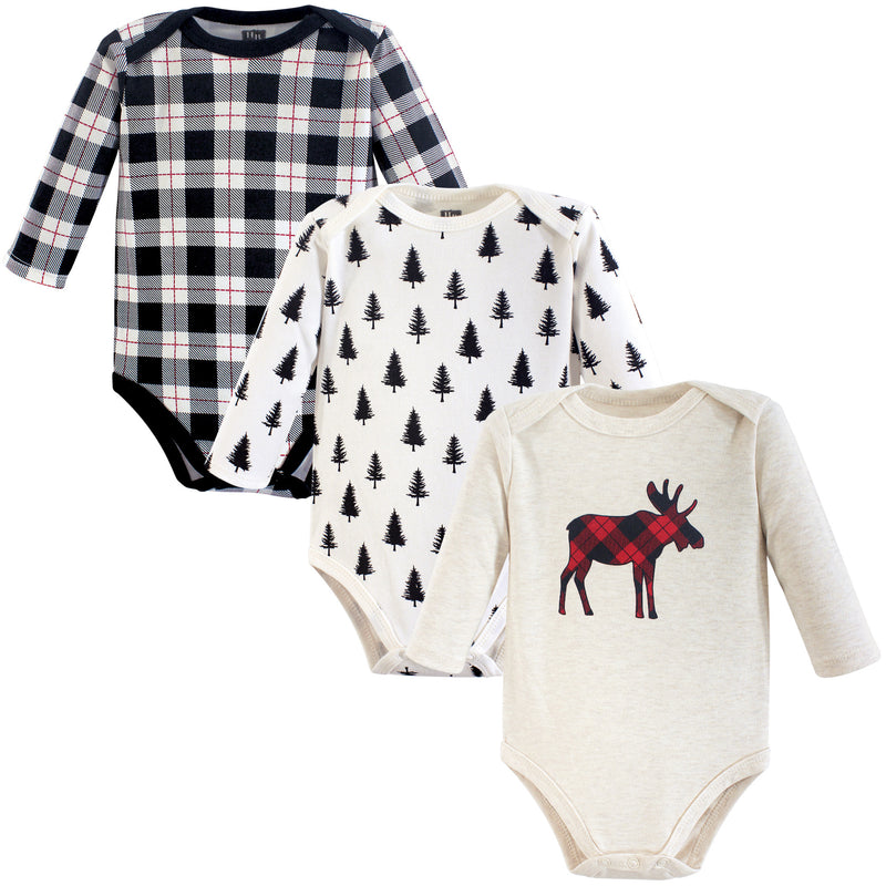 Hudson Baby Cotton Long-Sleeve Bodysuits, Moose 3-Pack