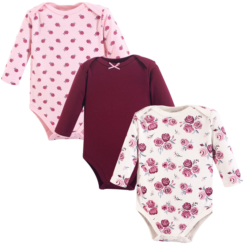 Hudson Baby Cotton Long-Sleeve Bodysuits, Rose 3-Pack