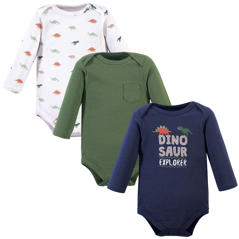 Hudson Baby Cotton Long-Sleeve Bodysuits, Dinosaur Explorer 3-Pack