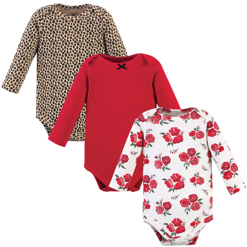 Hudson Baby Cotton Long-Sleeve Bodysuits, Basic Rose Leopard 3-Pack